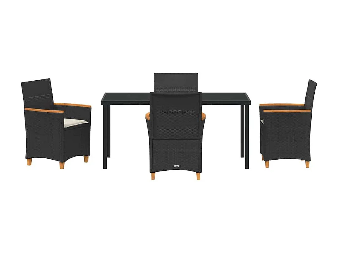 Set da giardino da 5 pezzi con cuscini in polyrattan nero