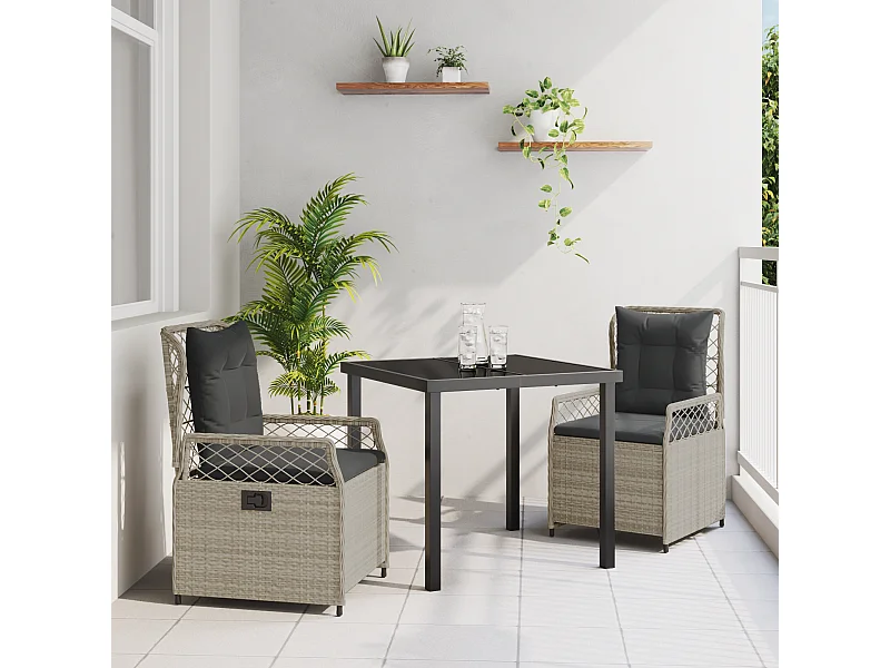Set da pranzo da giardino in polyrattan grigio chiaro da 3 pezzi