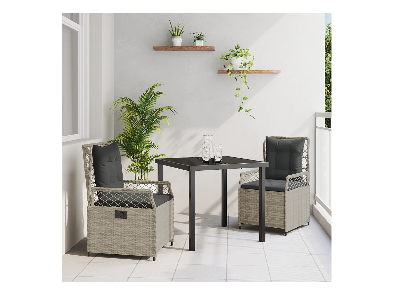 Set da pranzo da giardino in polyrattan grigio chiaro da 3 pezzi