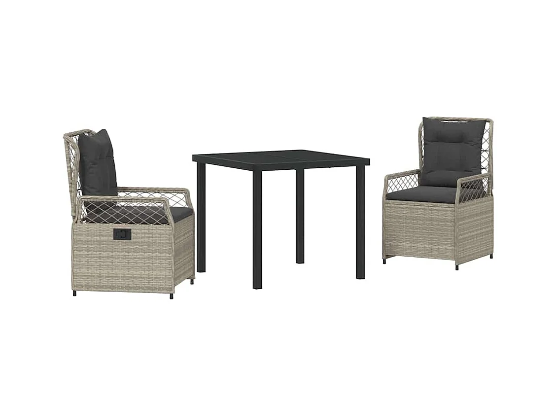 Set da pranzo da giardino in polyrattan grigio chiaro da 3 pezzi