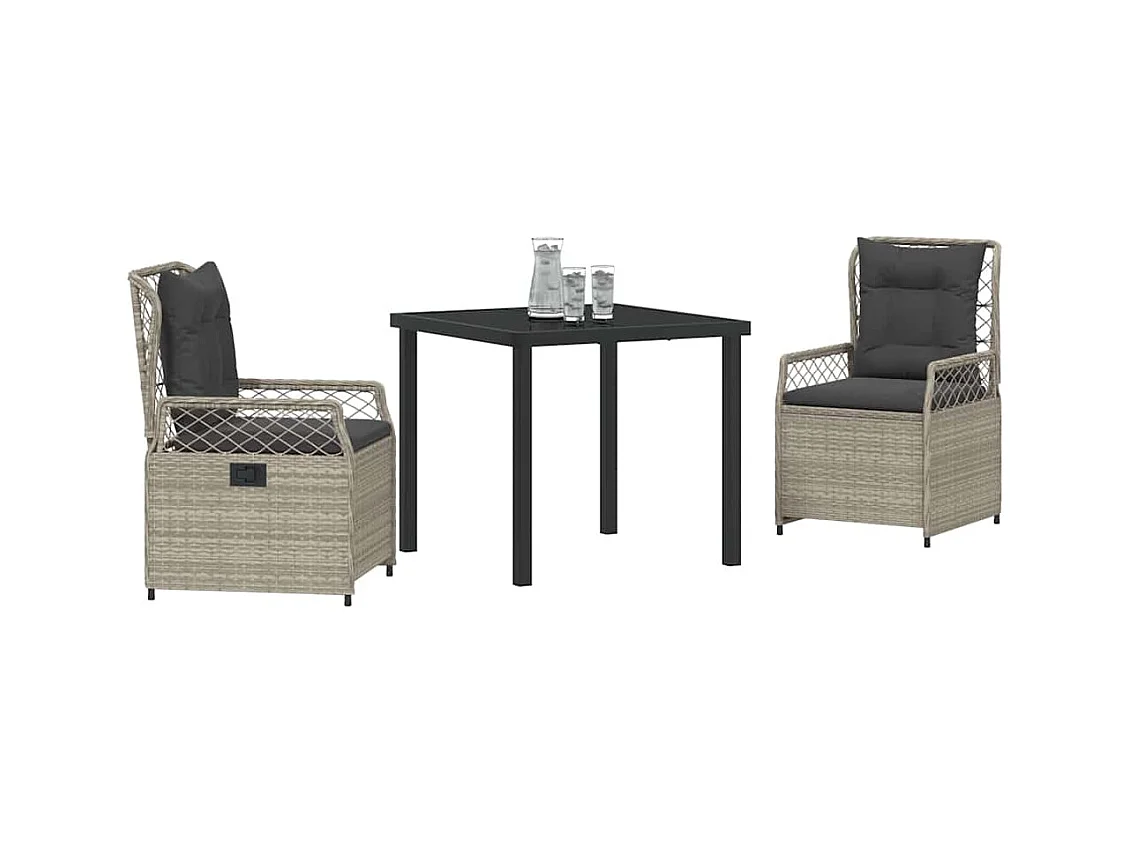 Set da pranzo da giardino in polyrattan grigio chiaro da 3 pezzi