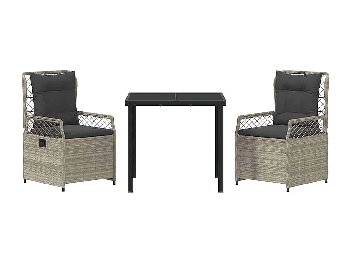 Set da pranzo da giardino in polyrattan grigio chiaro da 3 pezzi