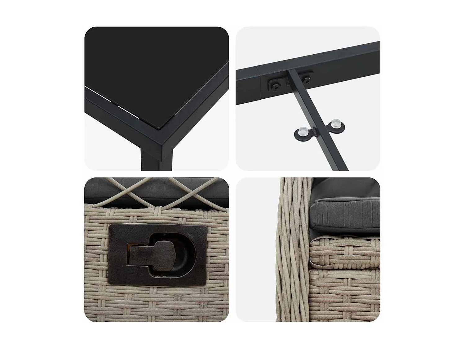 Set da pranzo da giardino in polyrattan grigio chiaro da 3 pezzi