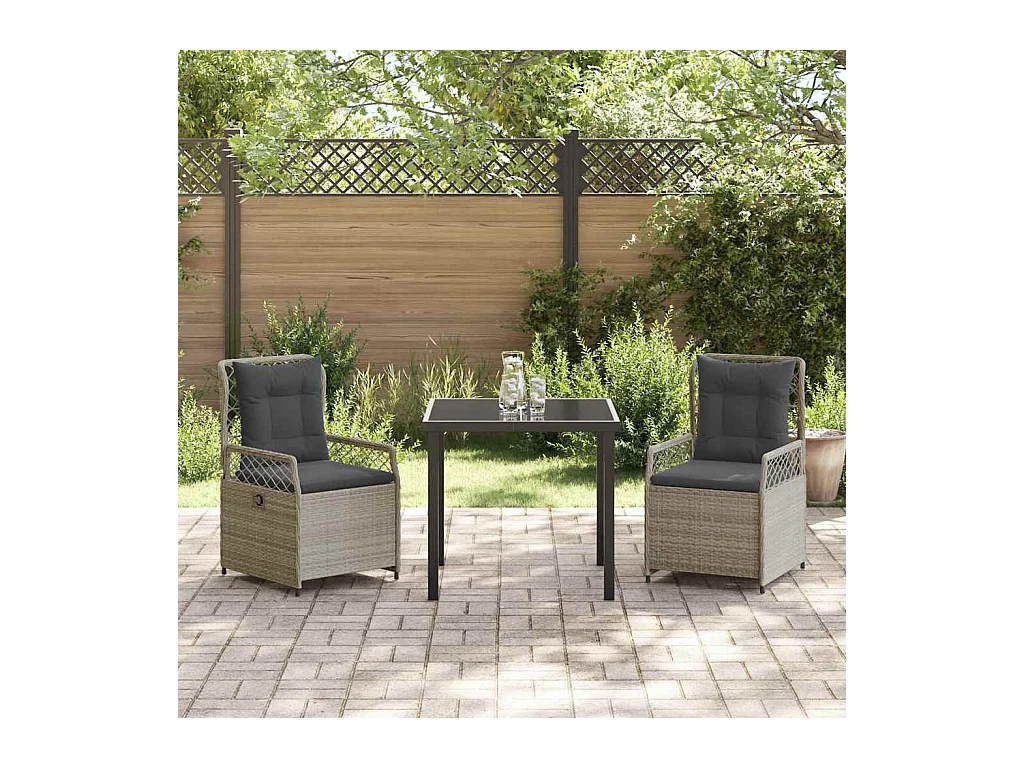 Set de Dîner de Jardin 3 Pièces Gris Clair Poly Rotin