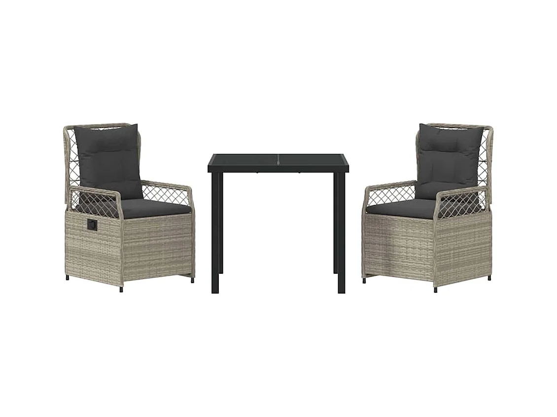 Set de Dîner de Jardin 3 Pièces Gris Clair Poly Rotin