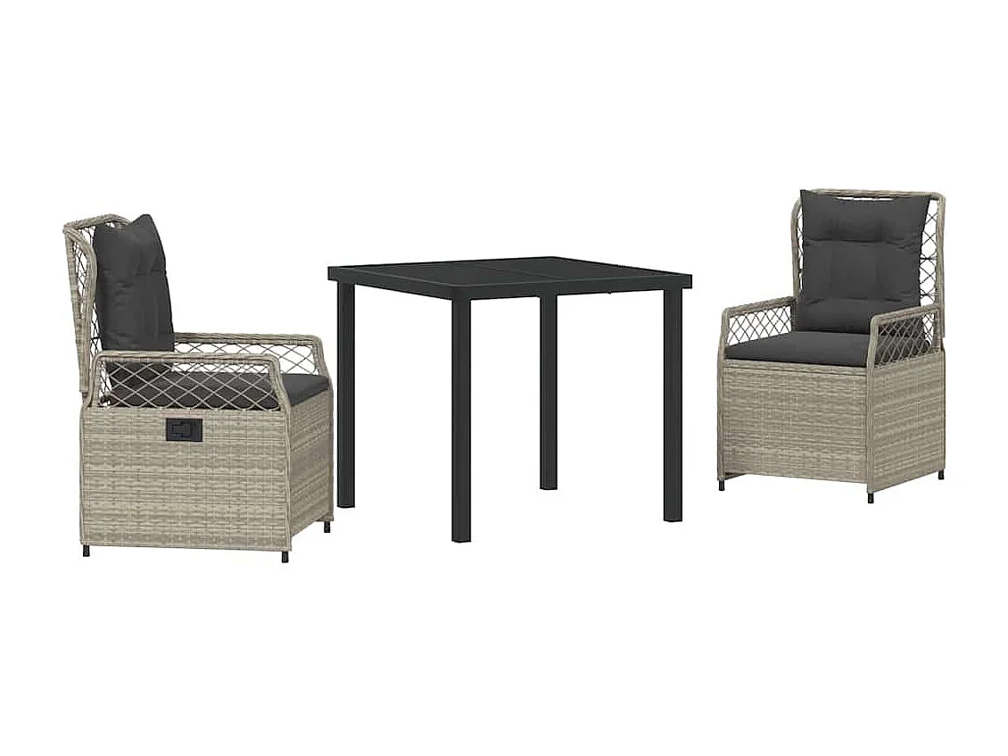 3-teiliges Garten-Essset aus hellgrauem Polyrattan