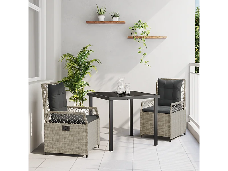 3-teiliges Garten-Essset aus hellgrauem Polyrattan