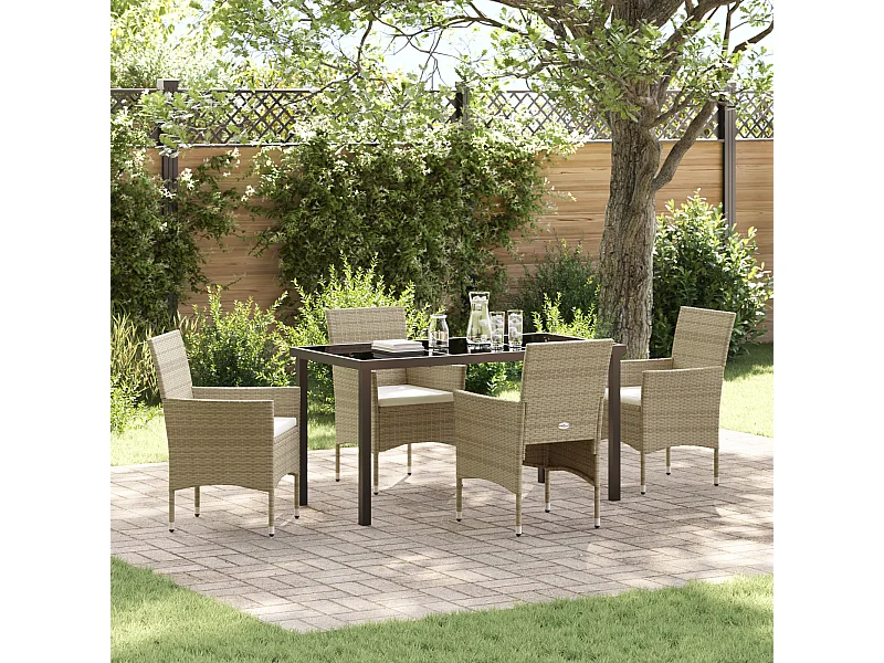 5-delige beige poly rattan tuinset