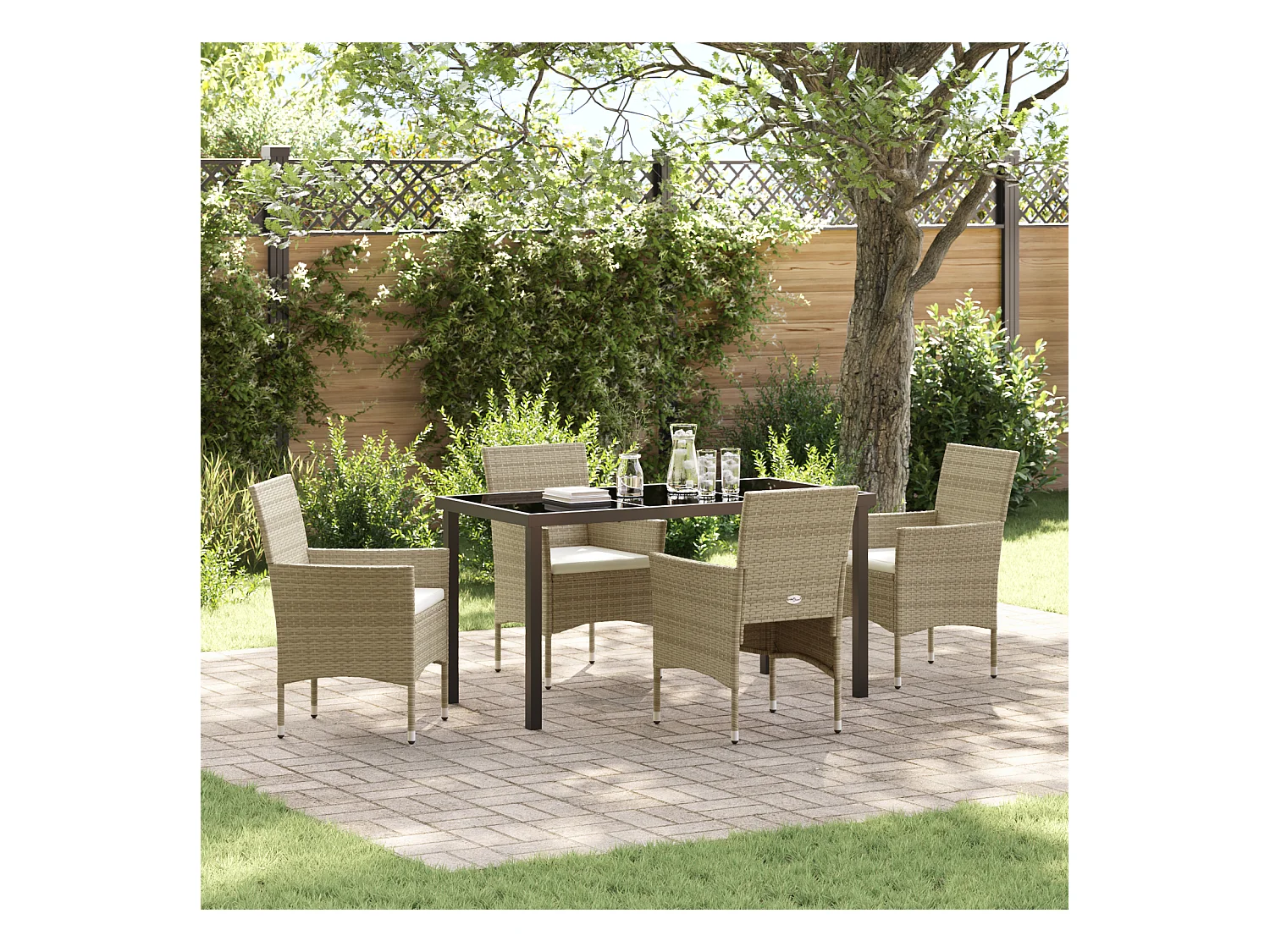 5-delige beige poly rattan tuinset