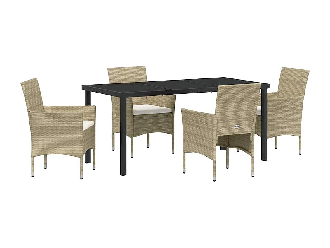 Ensemble de salle à manger de jardin 5 pièces beige en poly rattan