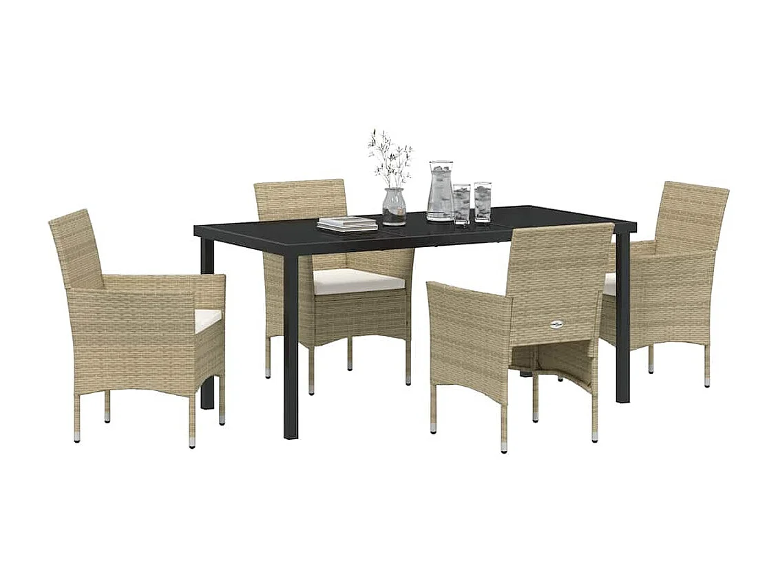 Ensemble de salle à manger de jardin 5 pièces beige en poly rattan