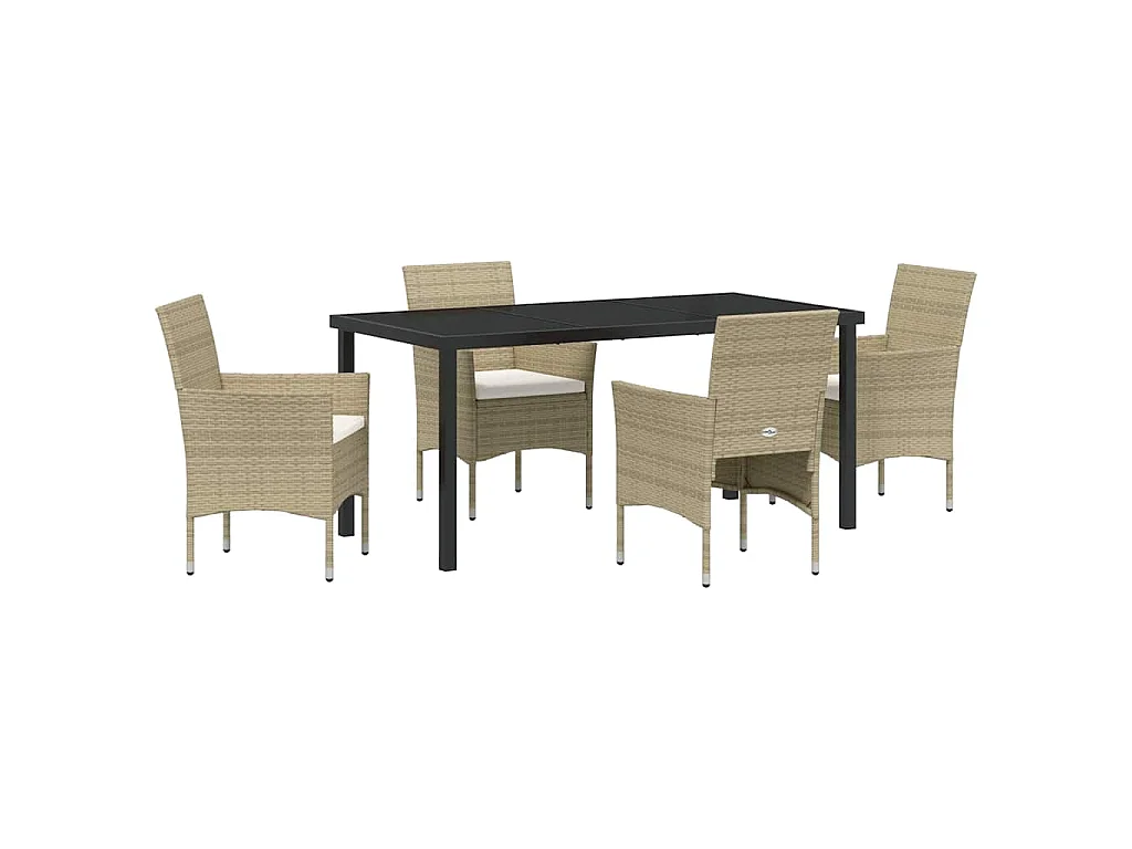 Juego de comedor de jardín de ratán sintético beige de 5 piezas