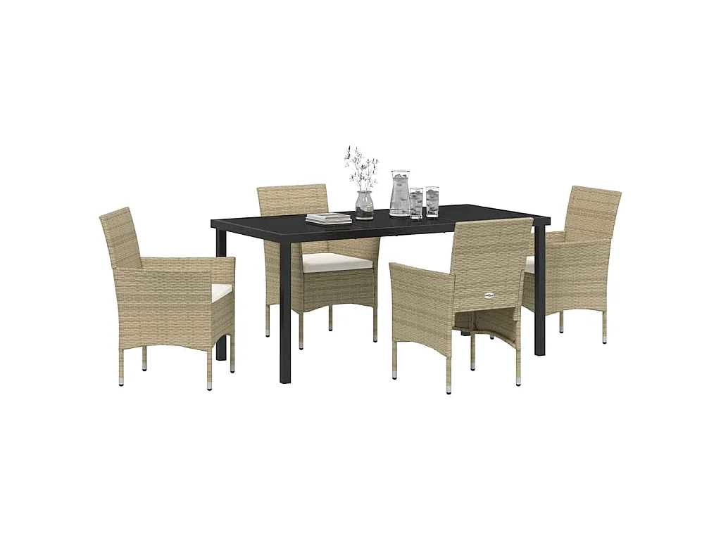 Juego de comedor de jardín de ratán sintético beige de 5 piezas