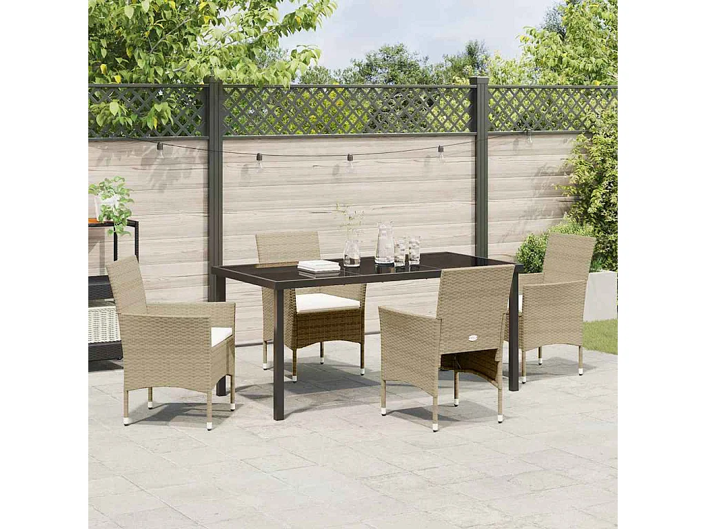 Juego de comedor de jardín de ratán sintético beige de 5 piezas