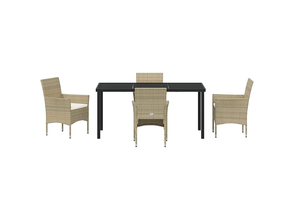 Juego de comedor de jardín de ratán sintético beige de 5 piezas