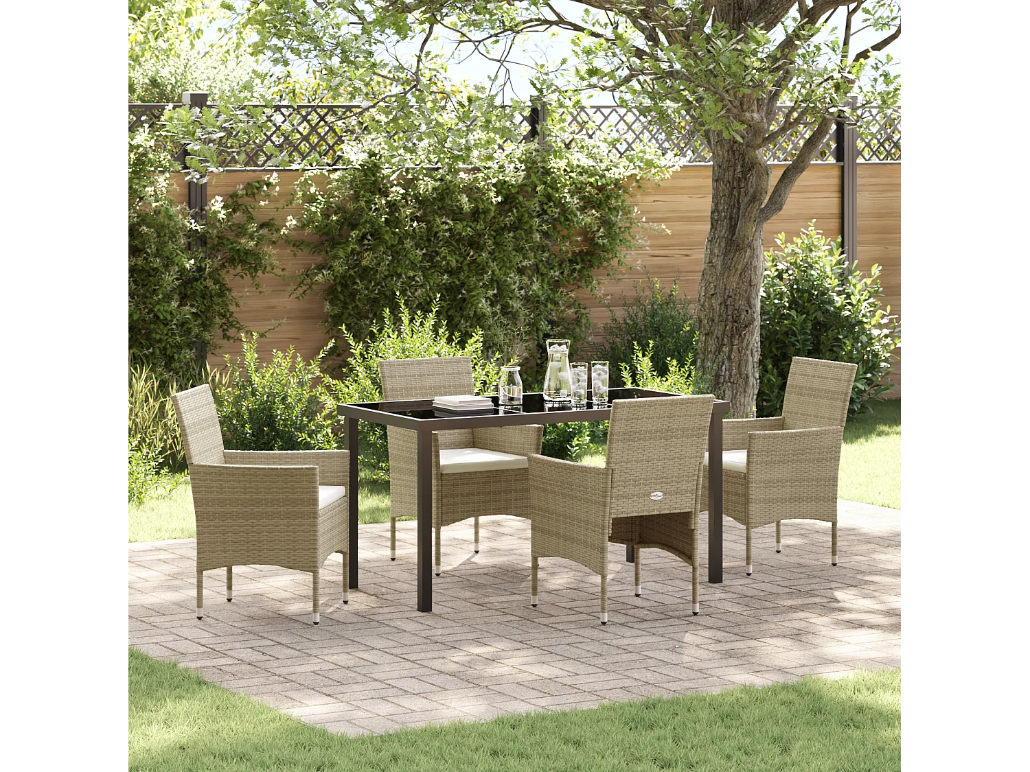 Ensemble de salle à manger de jardin 5 pièces beige en poly rattan