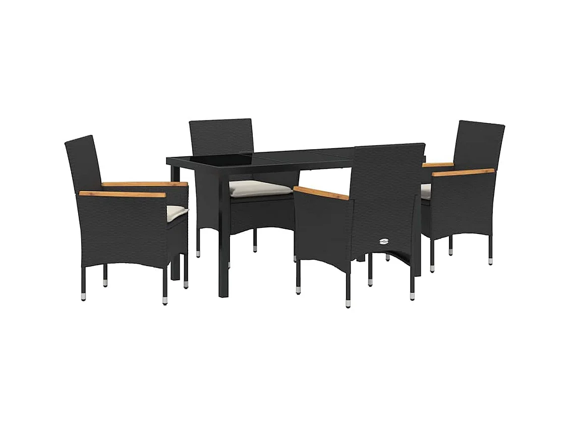 Set da pranzo da giardino 5 pezzi con cuscini in rattan nero