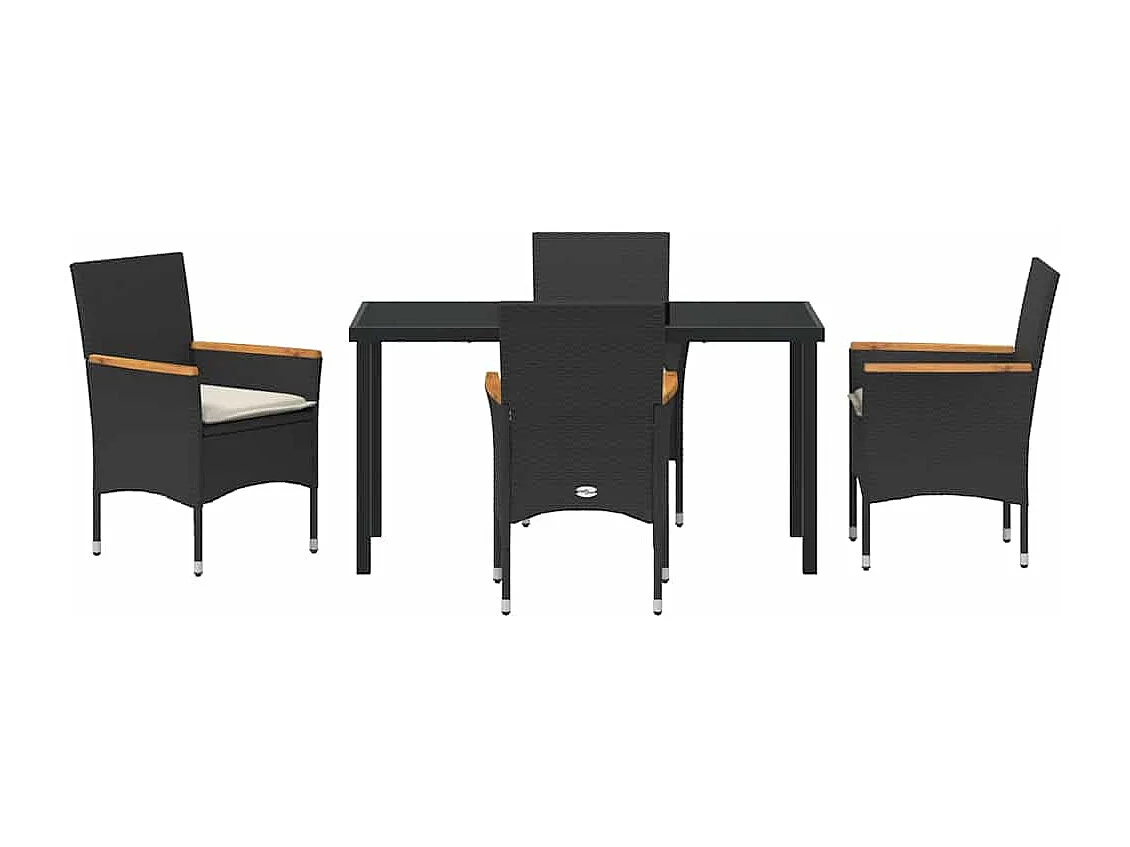 Set da pranzo da giardino 5 pezzi con cuscini in rattan nero