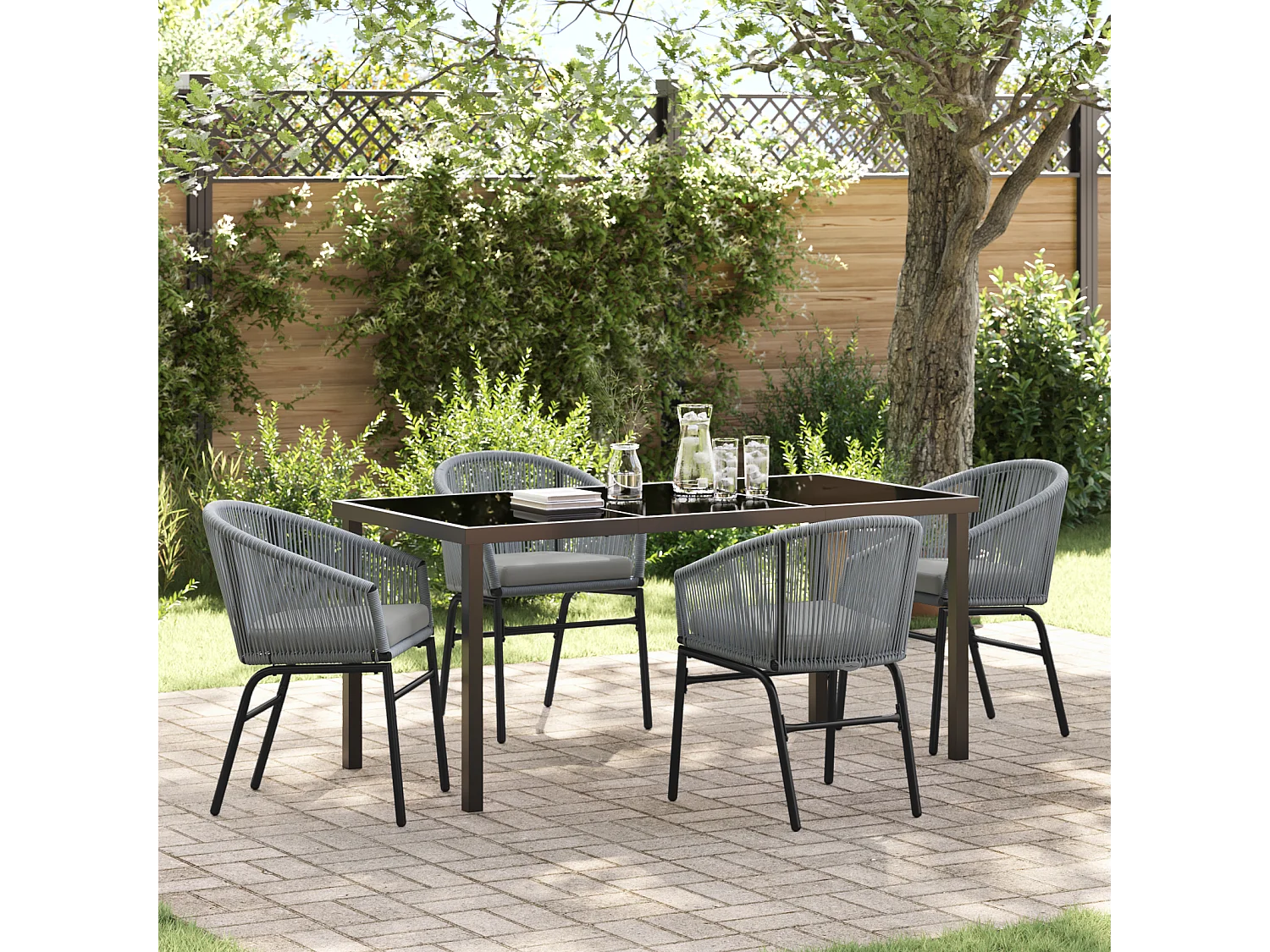 Ensemble de jardin de 5 pièces en rattan polygris