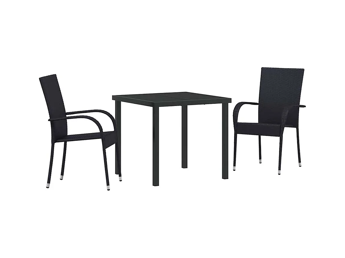 Set da pranzo da giardino in polyrattan nero da 3 pezzi