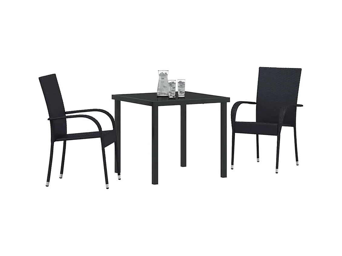 Set da pranzo da giardino in polyrattan nero da 3 pezzi