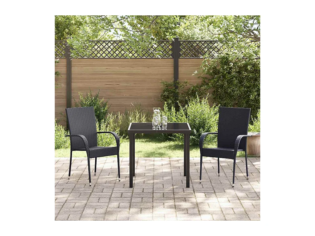 Set da pranzo da giardino in polyrattan nero da 3 pezzi