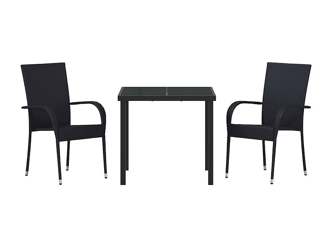 Set da pranzo da giardino in polyrattan nero da 3 pezzi