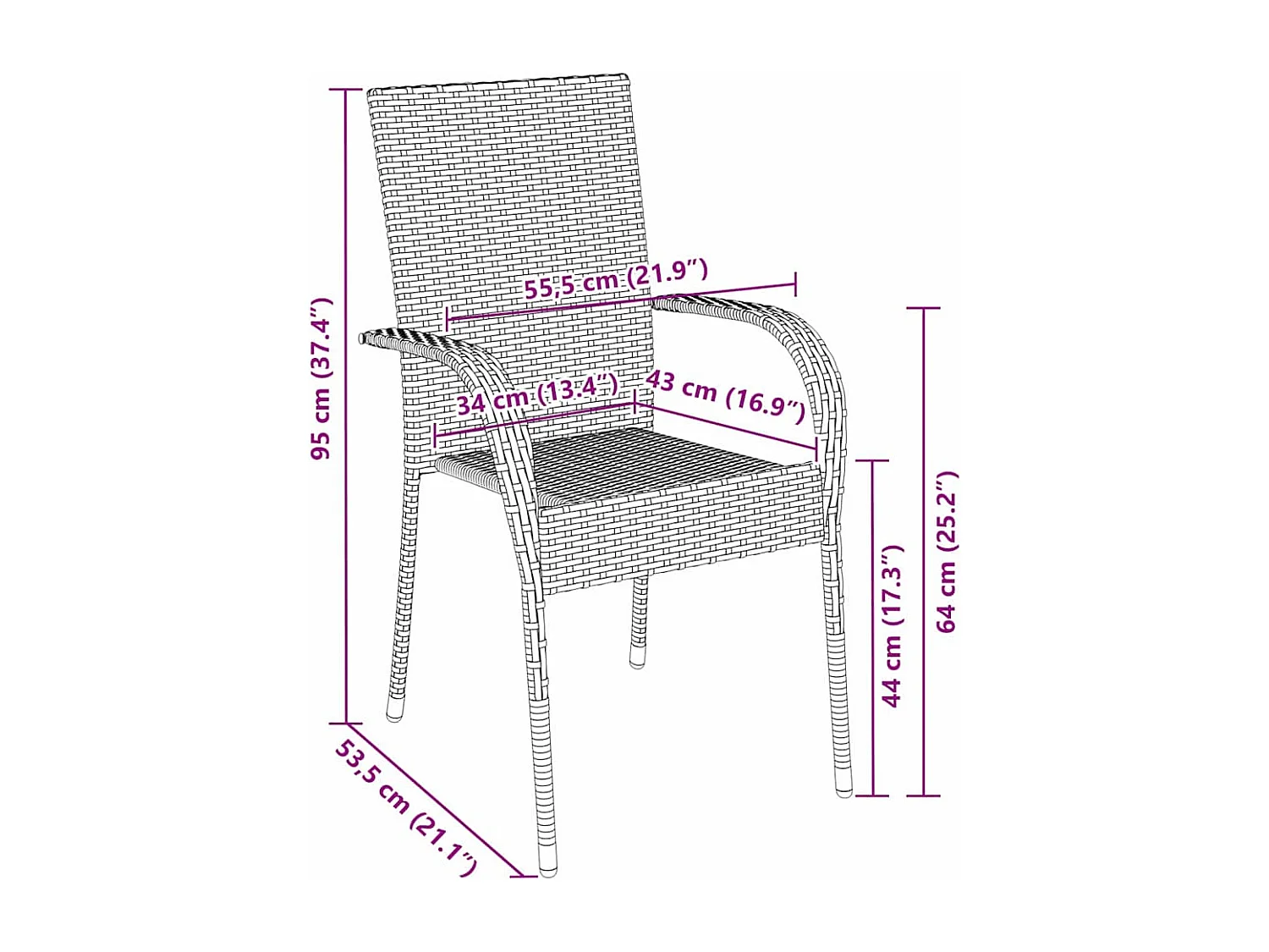 Set da pranzo da giardino in polyrattan nero da 3 pezzi