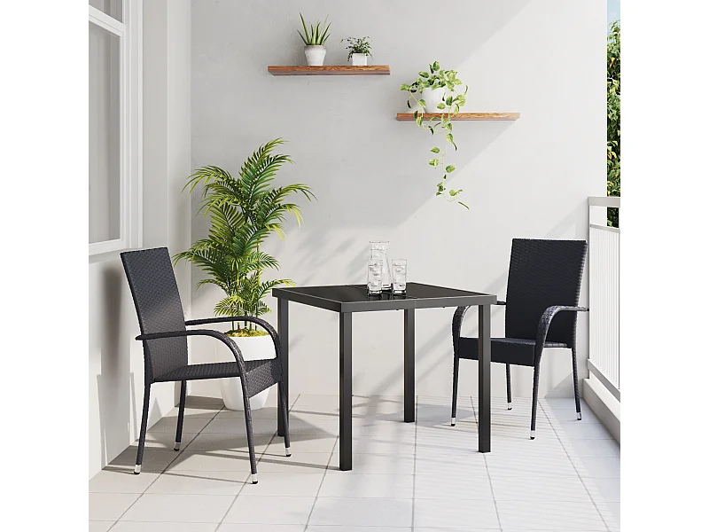 Ensemble de salle à manger de jardin 3 pièces en poly rattan noir