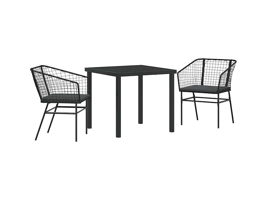 Set de 2 Noir et gris foncé Rattan PE, Acier revêtu de poudre