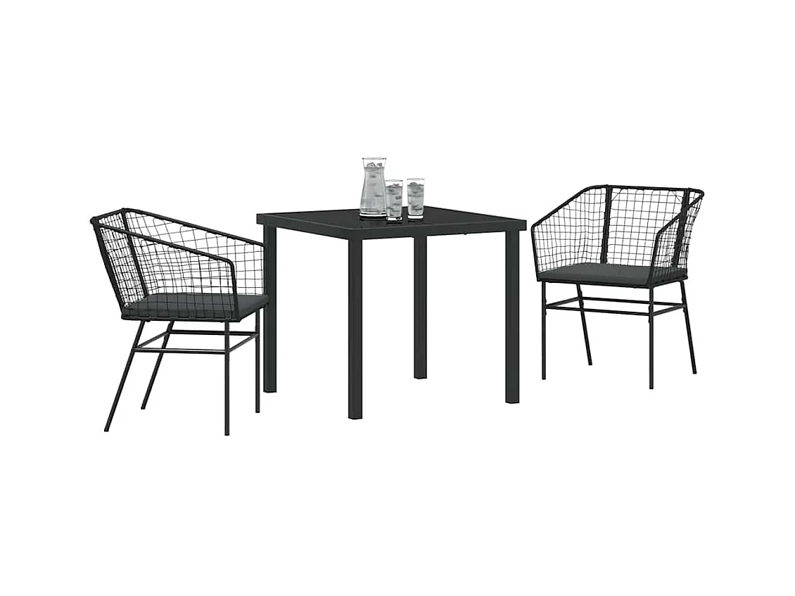 Set de 2 Noir et gris foncé Rattan PE, Acier revêtu de poudre