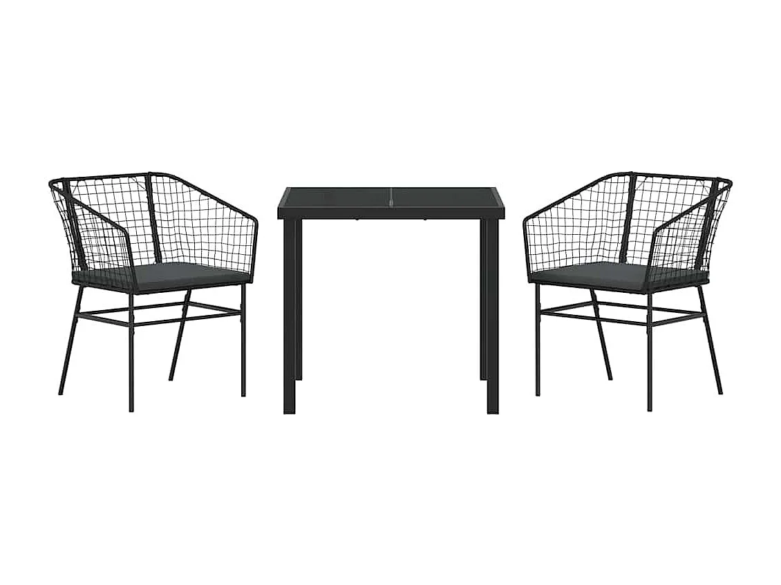 Set de 2 Noir et gris foncé Rattan PE, Acier revêtu de poudre