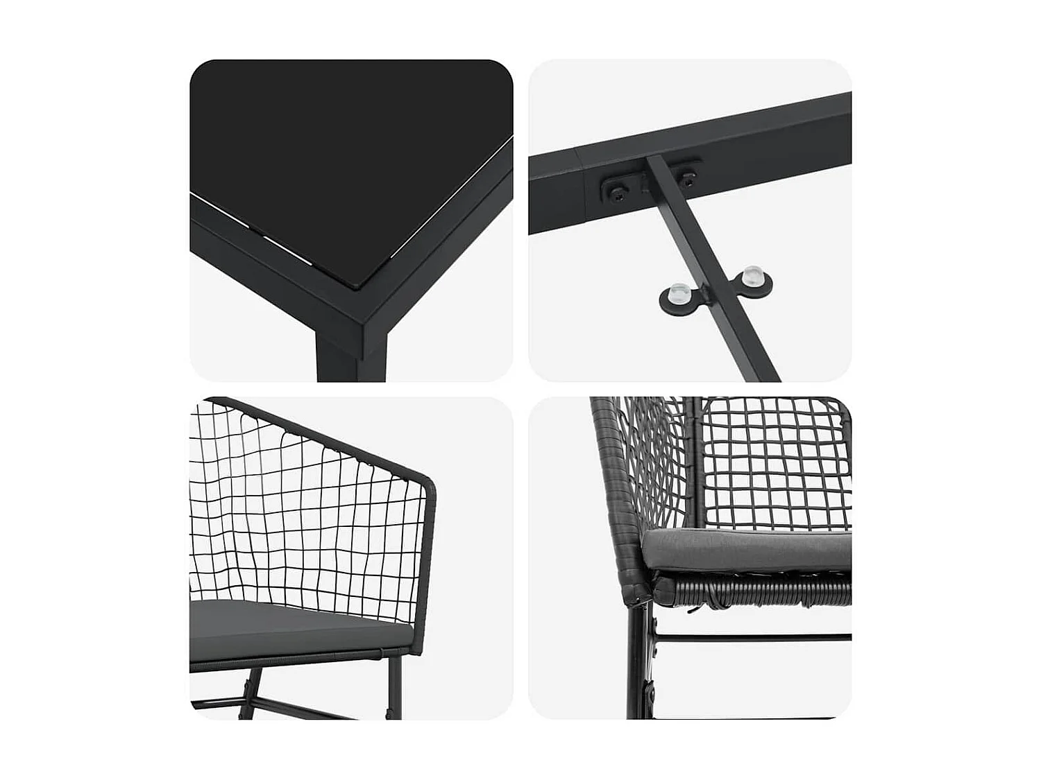 Set de 2 Noir et gris foncé Rattan PE, Acier revêtu de poudre