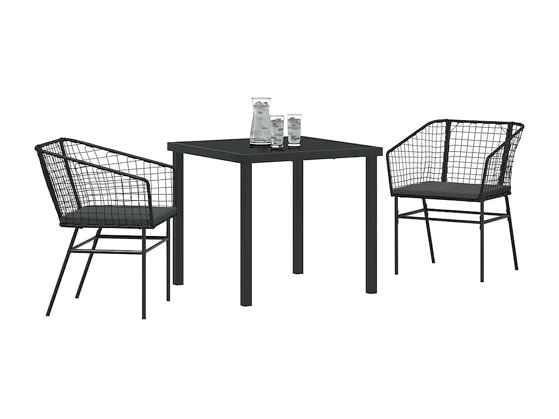 Set de 2 Noir et gris foncé Rattan PE, Acier revêtu de poudre
