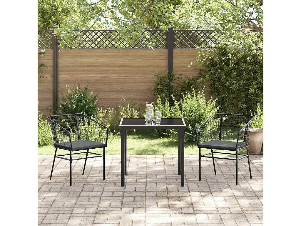 Set de 2 Noir et gris foncé Rattan PE, Acier revêtu de poudre