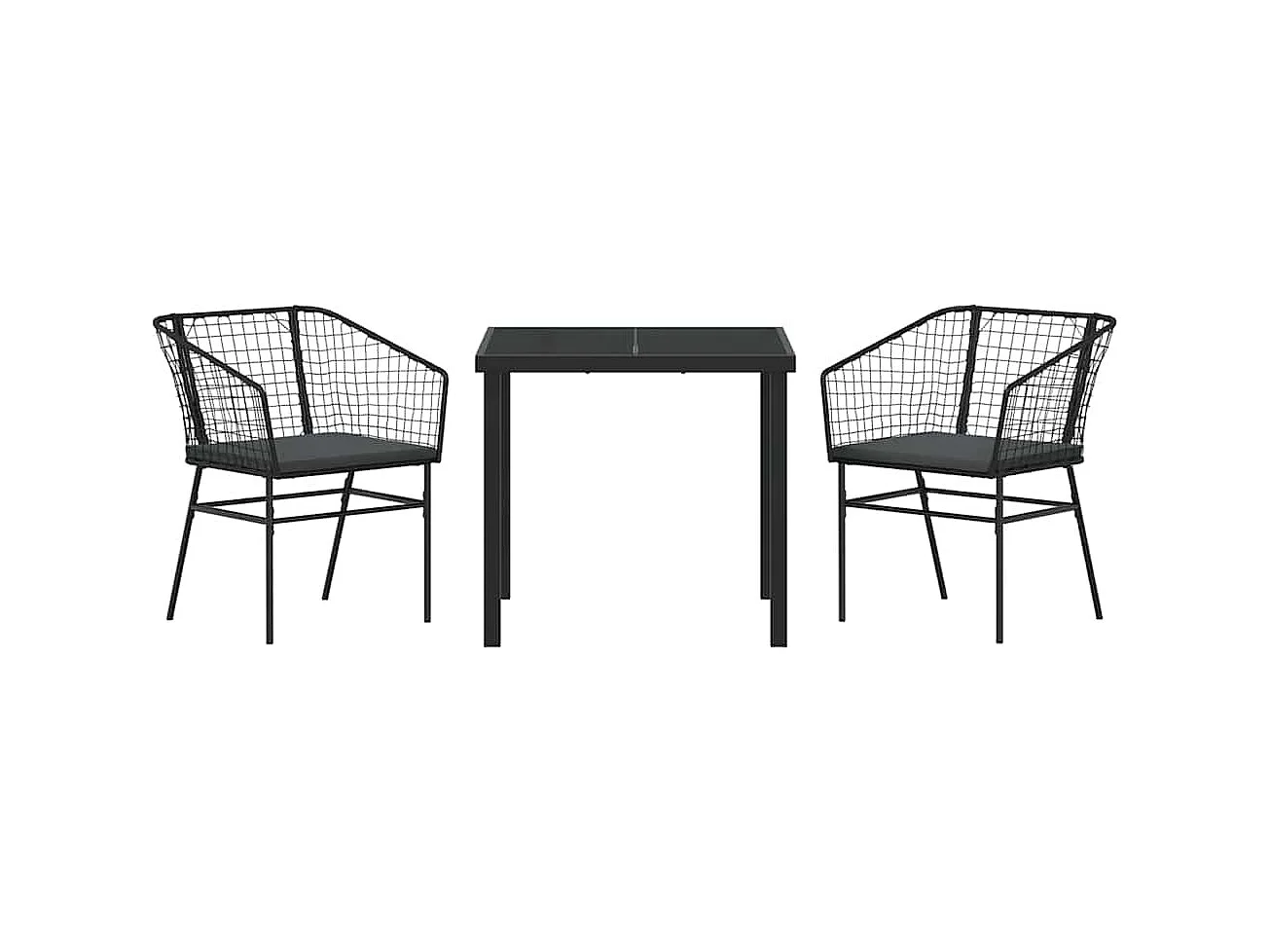 Set de 2 Noir et gris foncé Rattan PE, Acier revêtu de poudre