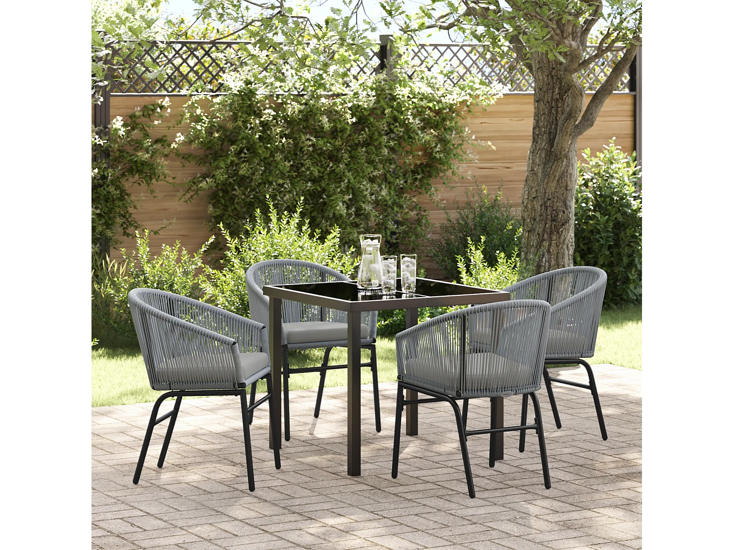 Set da pranzo da giardino da 5 pezzi in polyrattan grigio.