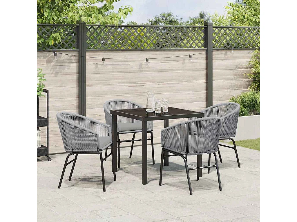 Set da pranzo da giardino da 5 pezzi in polyrattan grigio.