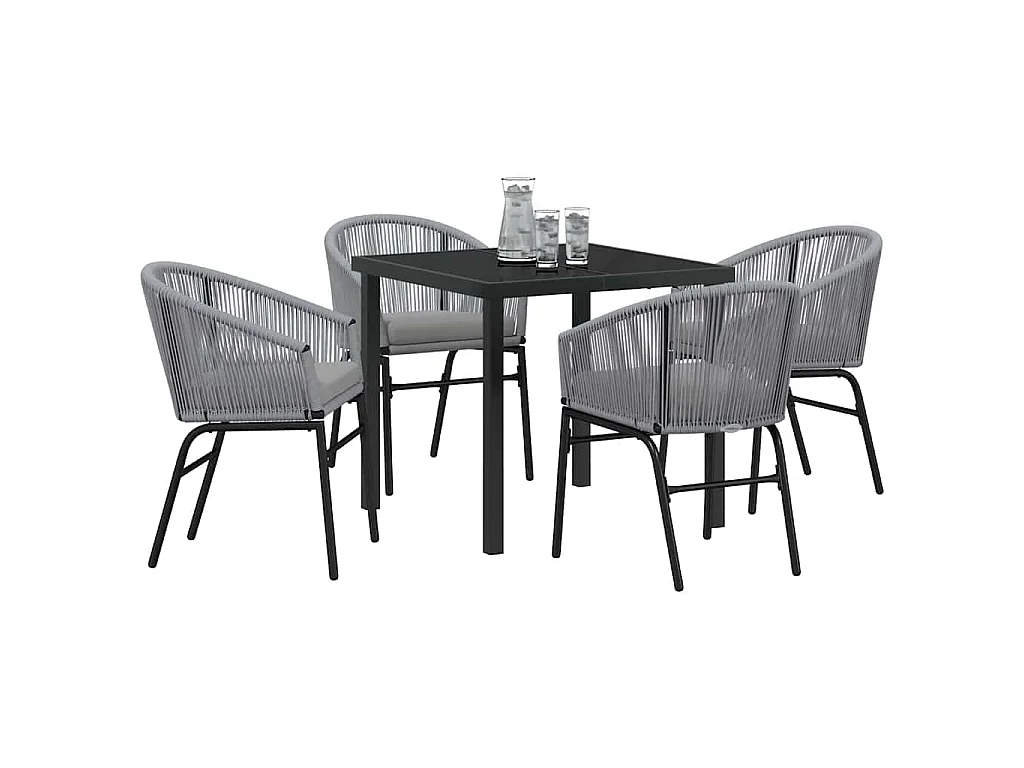 Ensemble de salle à manger de jardin 5 pièces - Rattan poly gris.