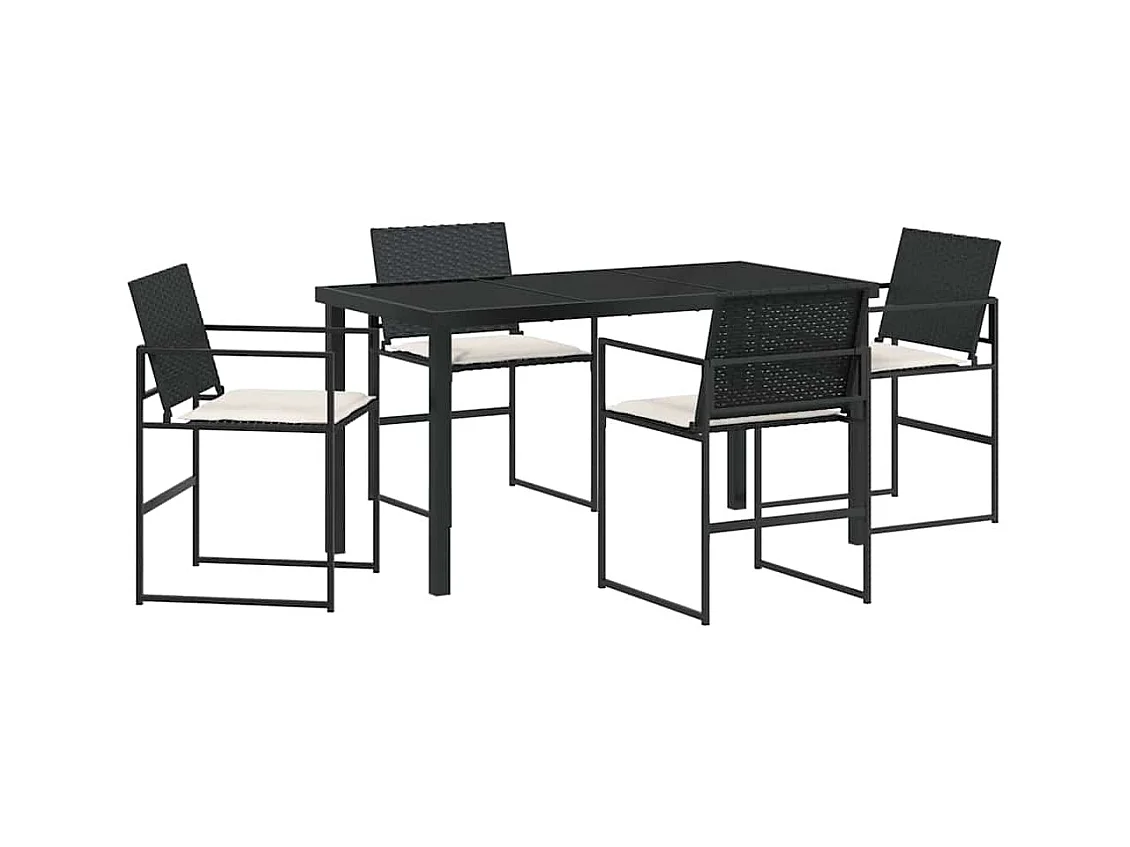 Set da pranzo da giardino 5 pezzi con cuscini in polyrattan nero
