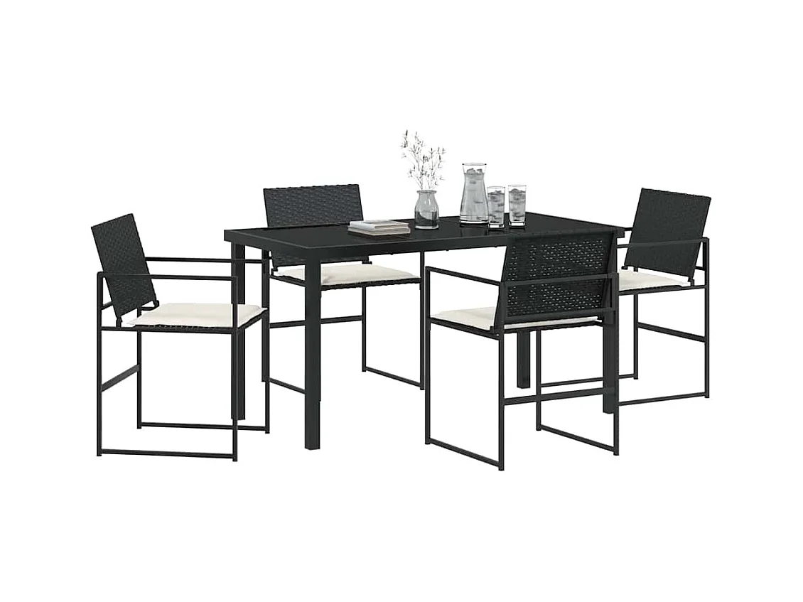 Set da pranzo da giardino 5 pezzi con cuscini in polyrattan nero