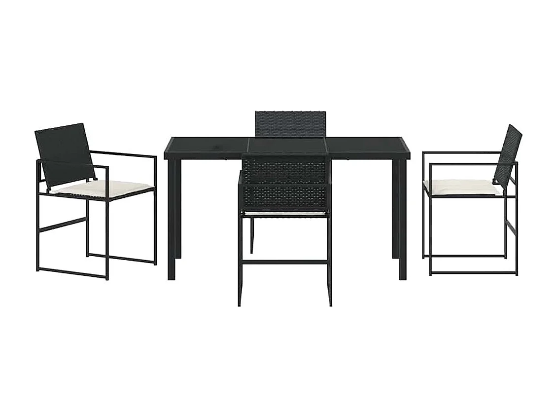 Set da pranzo da giardino 5 pezzi con cuscini in polyrattan nero