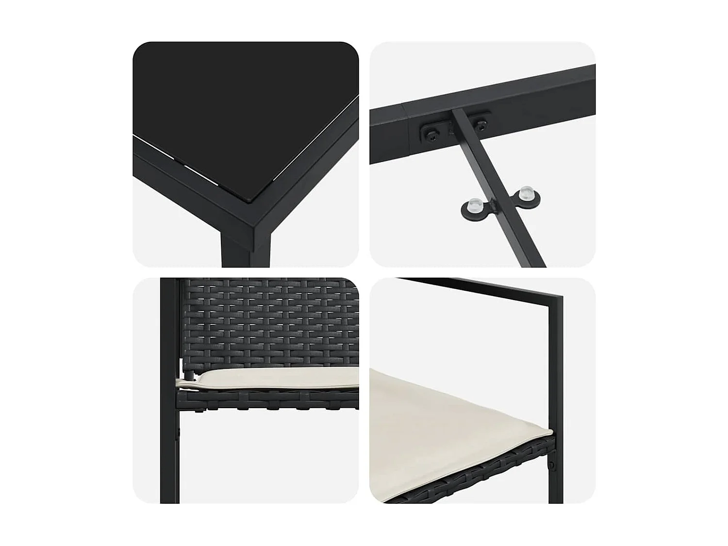 Set da pranzo da giardino 5 pezzi con cuscini in polyrattan nero