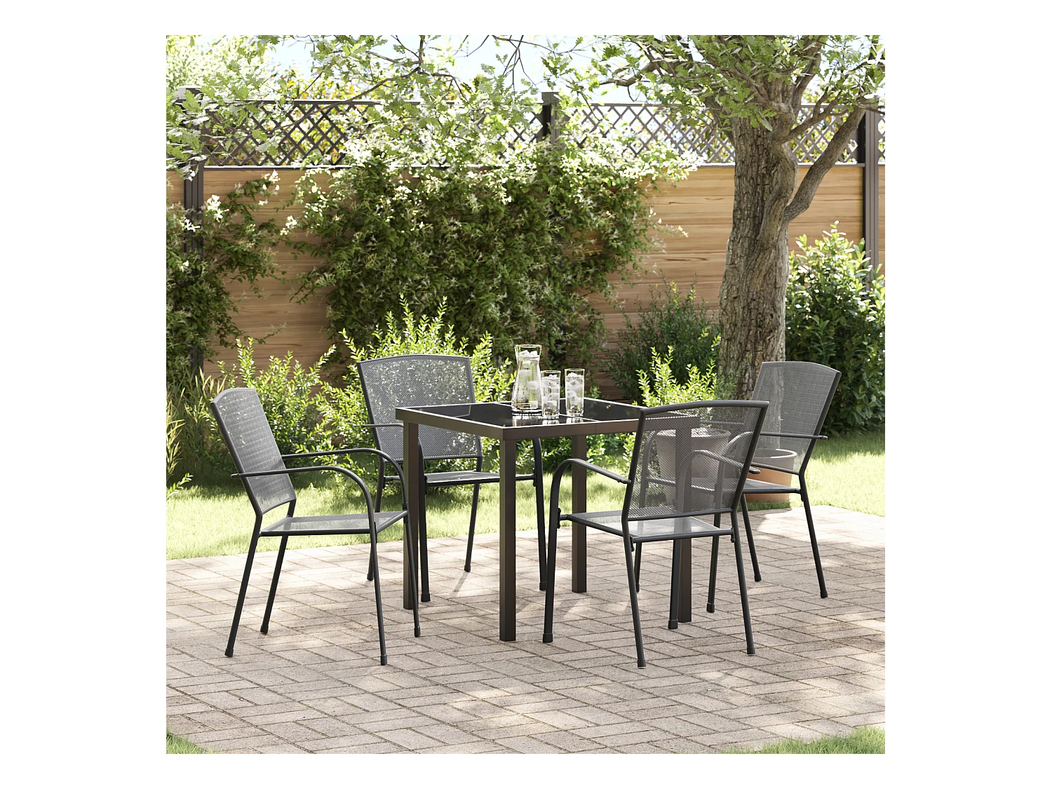 Set da pranzo da giardino 5 pezzi in acciaio antracite