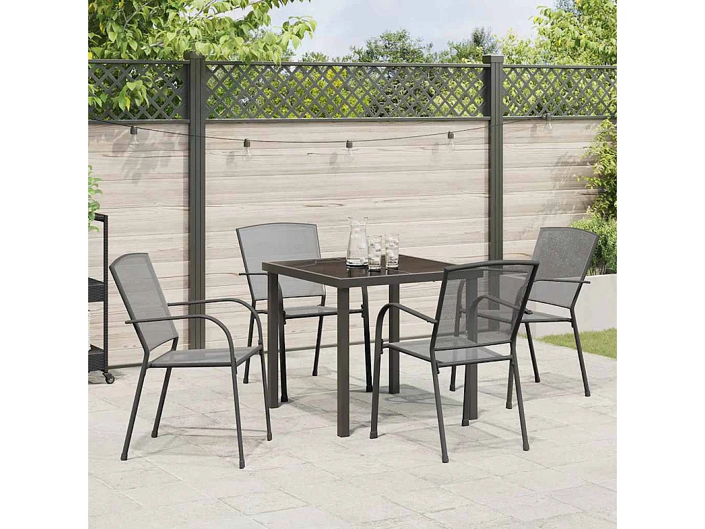 Set de salle à manger de jardin 5 pièces en acier anthracite