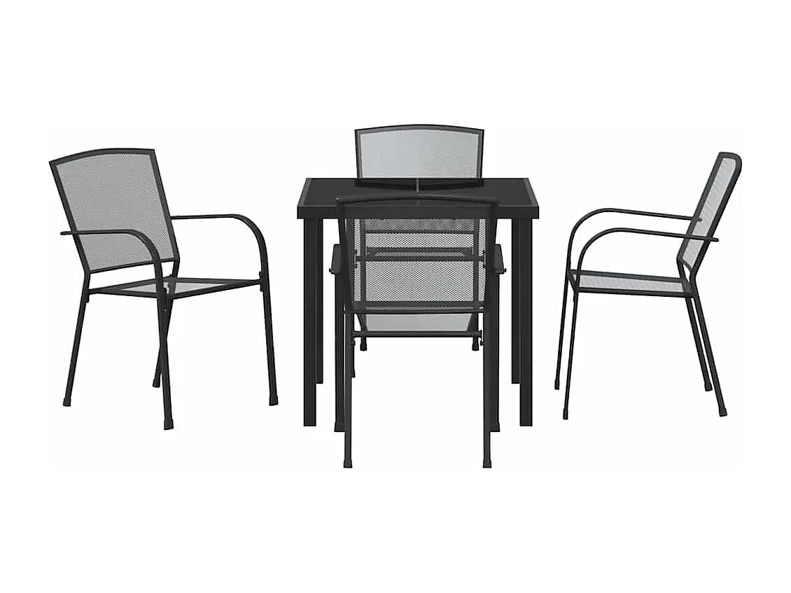 Set de salle à manger de jardin 5 pièces en acier anthracite