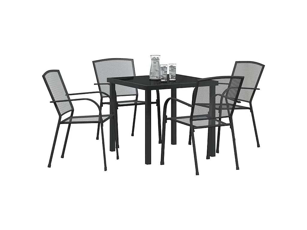 Set de salle à manger de jardin 5 pièces en acier anthracite