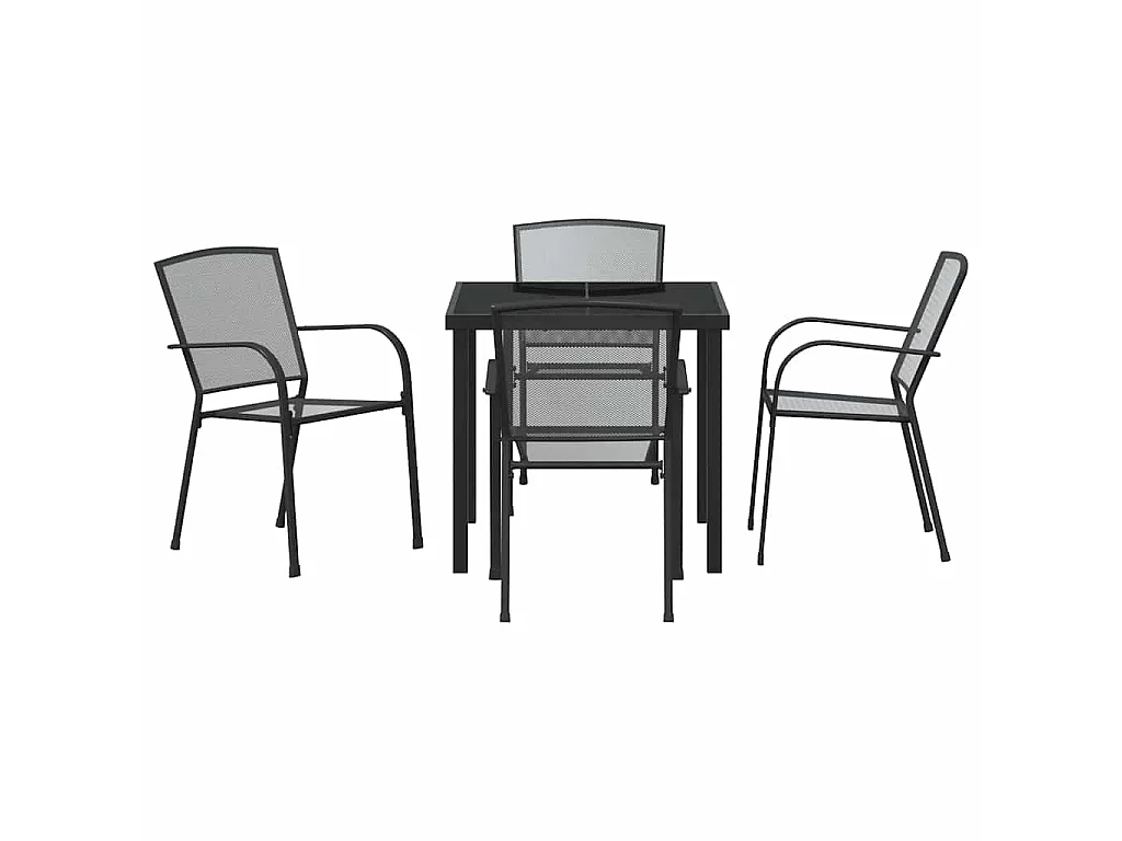Set de salle à manger de jardin 5 pièces en acier anthracite