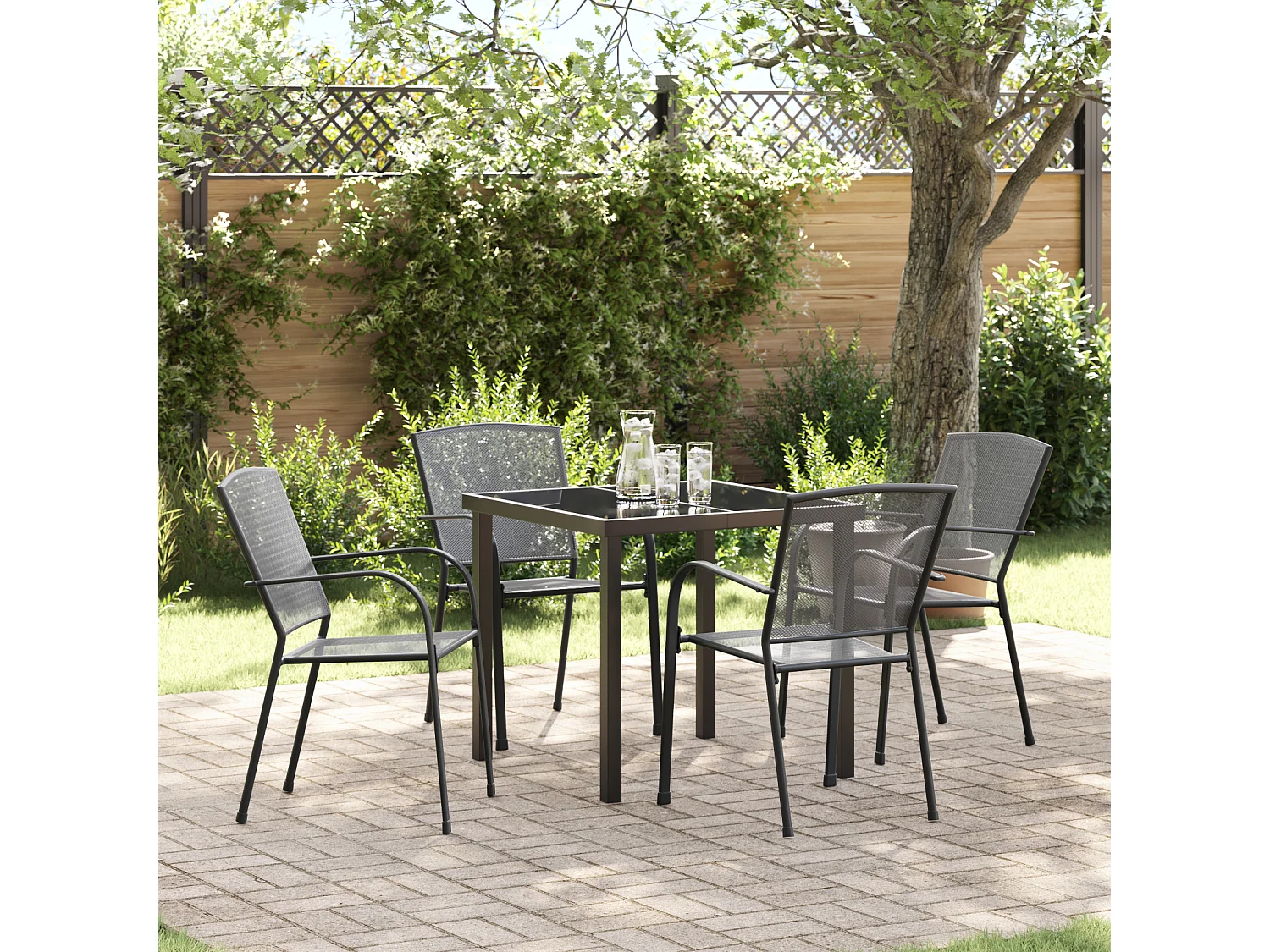 Set de salle à manger de jardin 5 pièces en acier anthracite