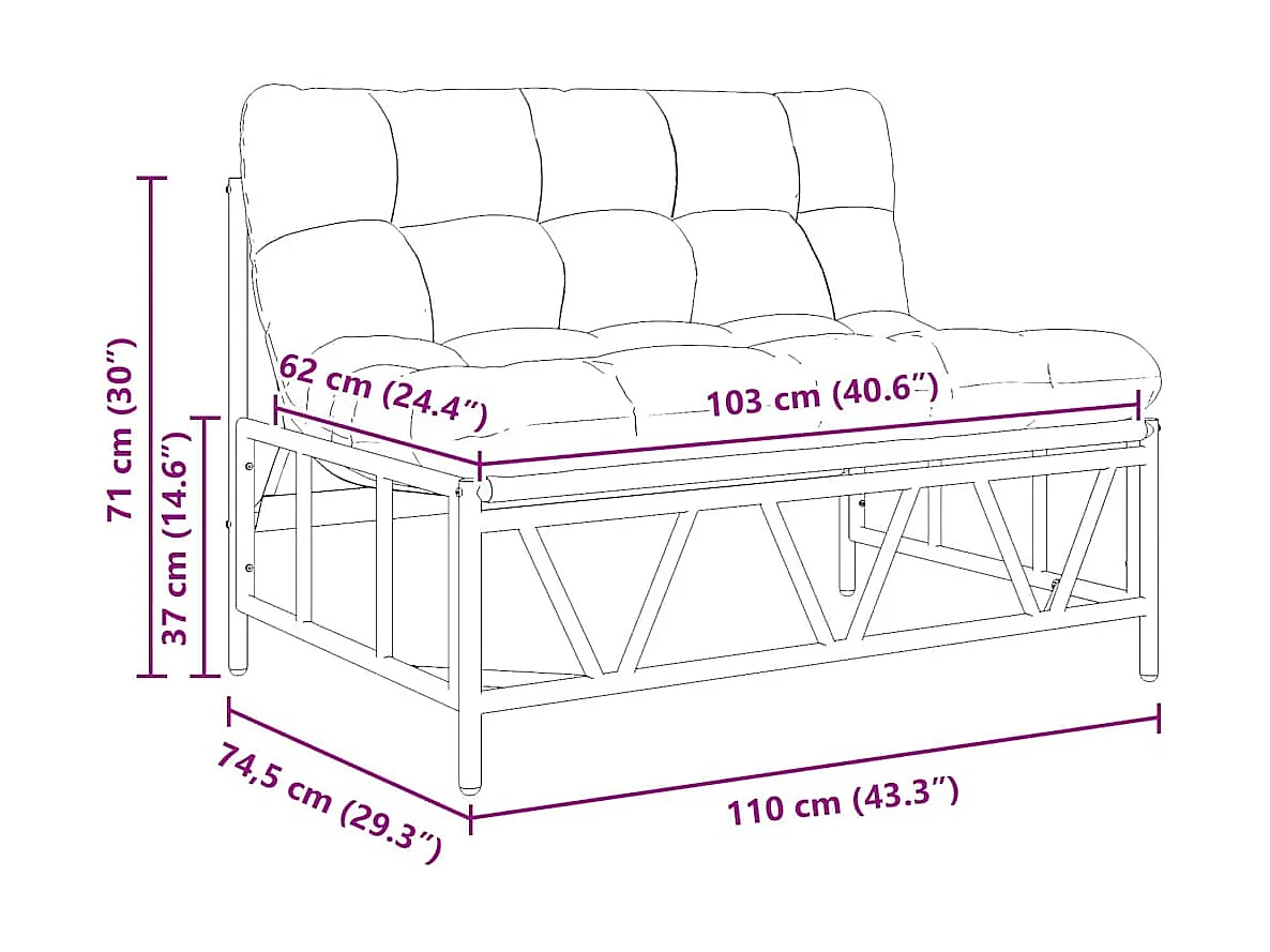 Panca da giardino con cuscino 110x80x71 cm in acciaio